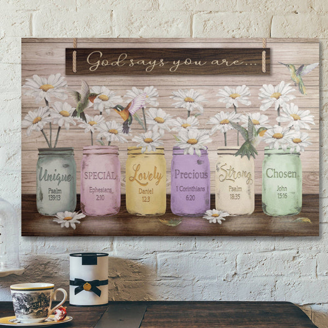 Bible Verse Wall Art Canvas - Daisy Jar Vase - God Says You Are Canvas