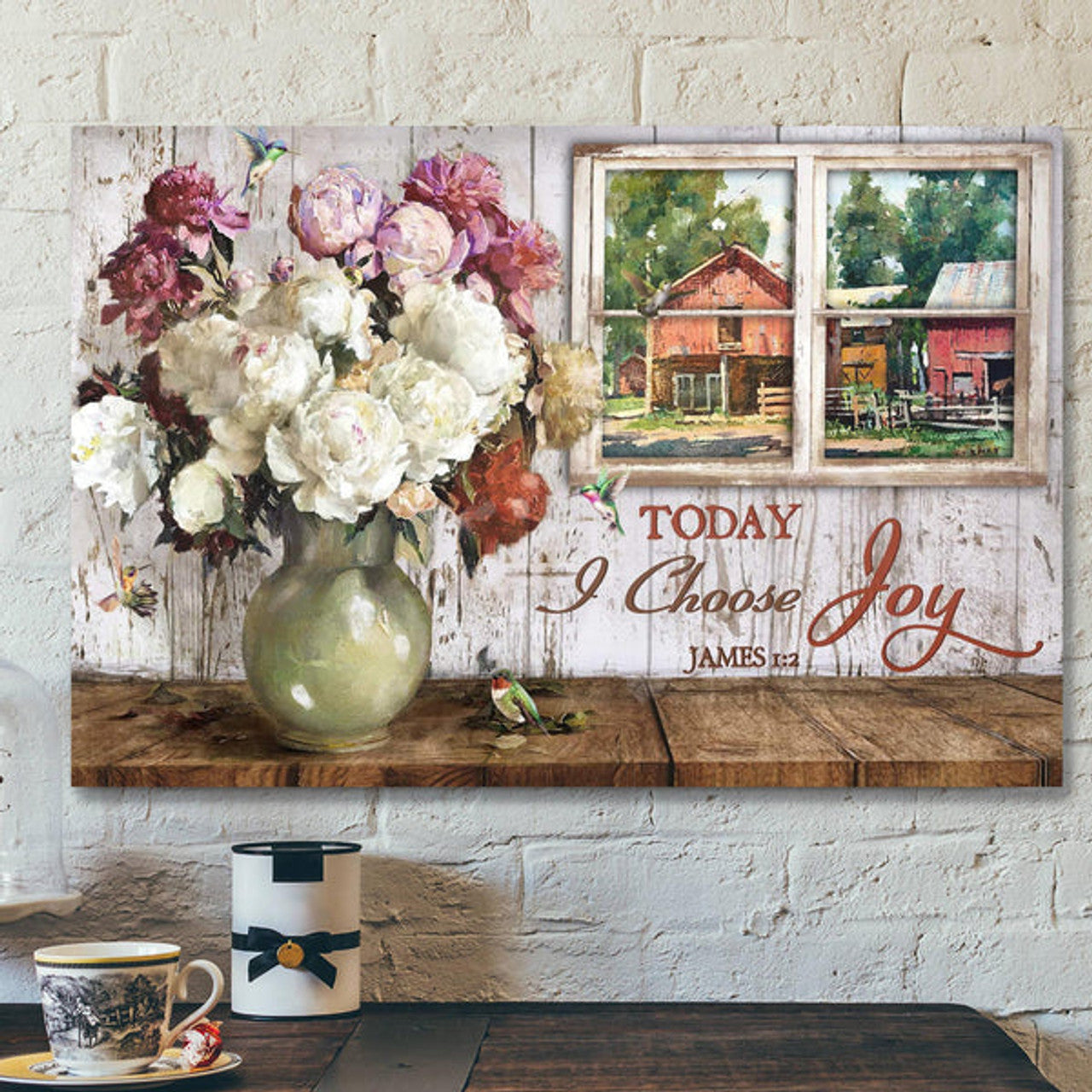 Bible Verse Canvas - Peaceful Scenery Through Window - Today I Choose Joy Canvas - Scripture Canvas Wall Art