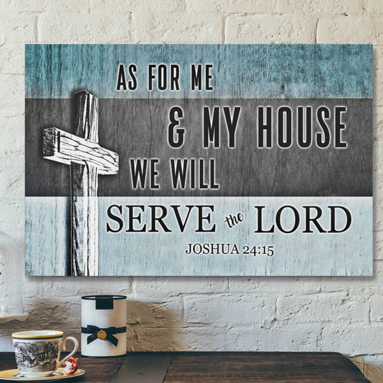 Bible Verse Canvas - As For Me And My House Joshua 2415 Cross Canvas Print - Scripture Canvas Wall Art