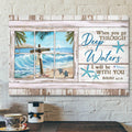 Bible Verse Canvas - The Cross And Turtle On The Beach - When You Go Through Deep Water I Will Be With You Canvas