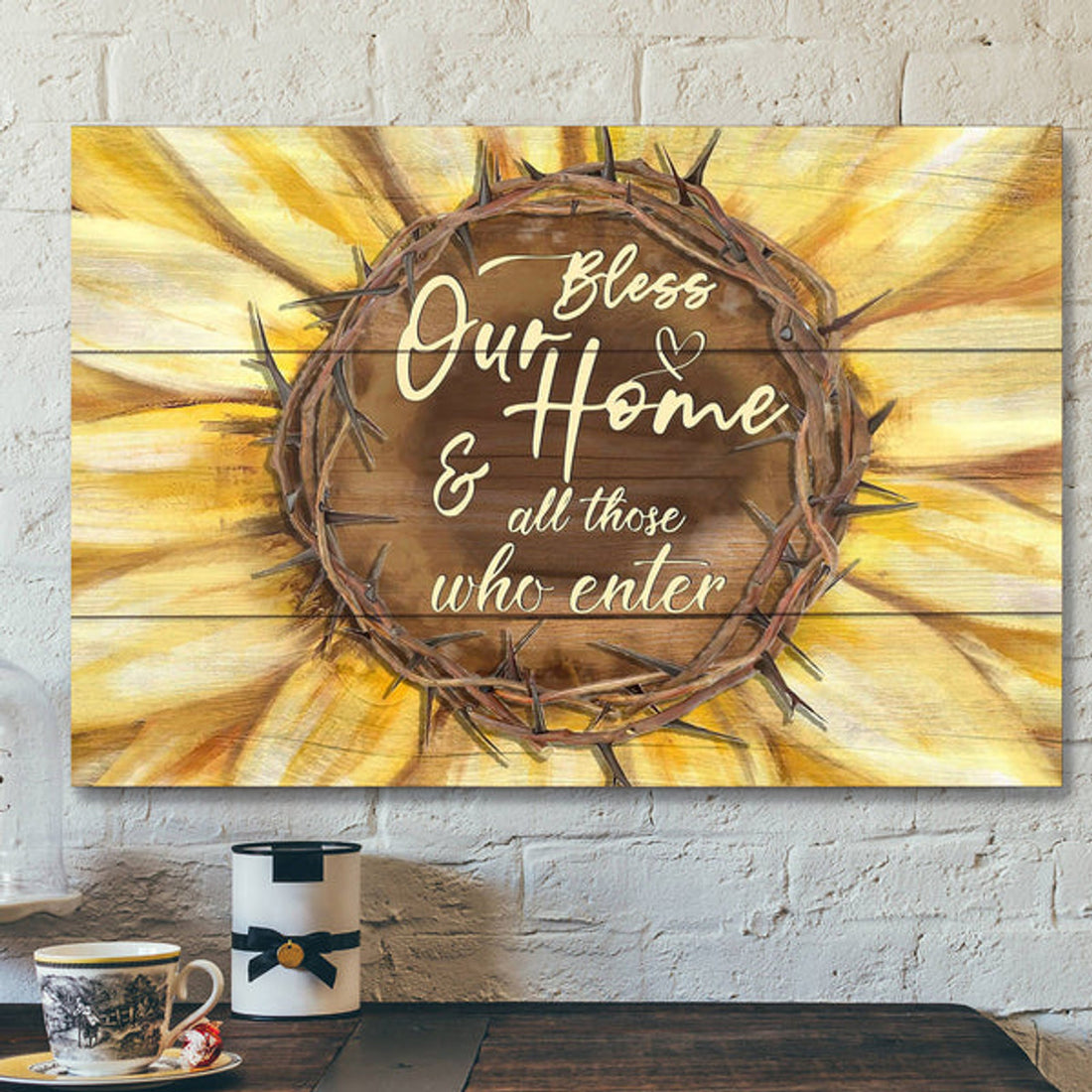 Sunflower - Bless Our Home & All Those Who Enter - Bible Verse Canvas - Scripture Canvas Wall Art