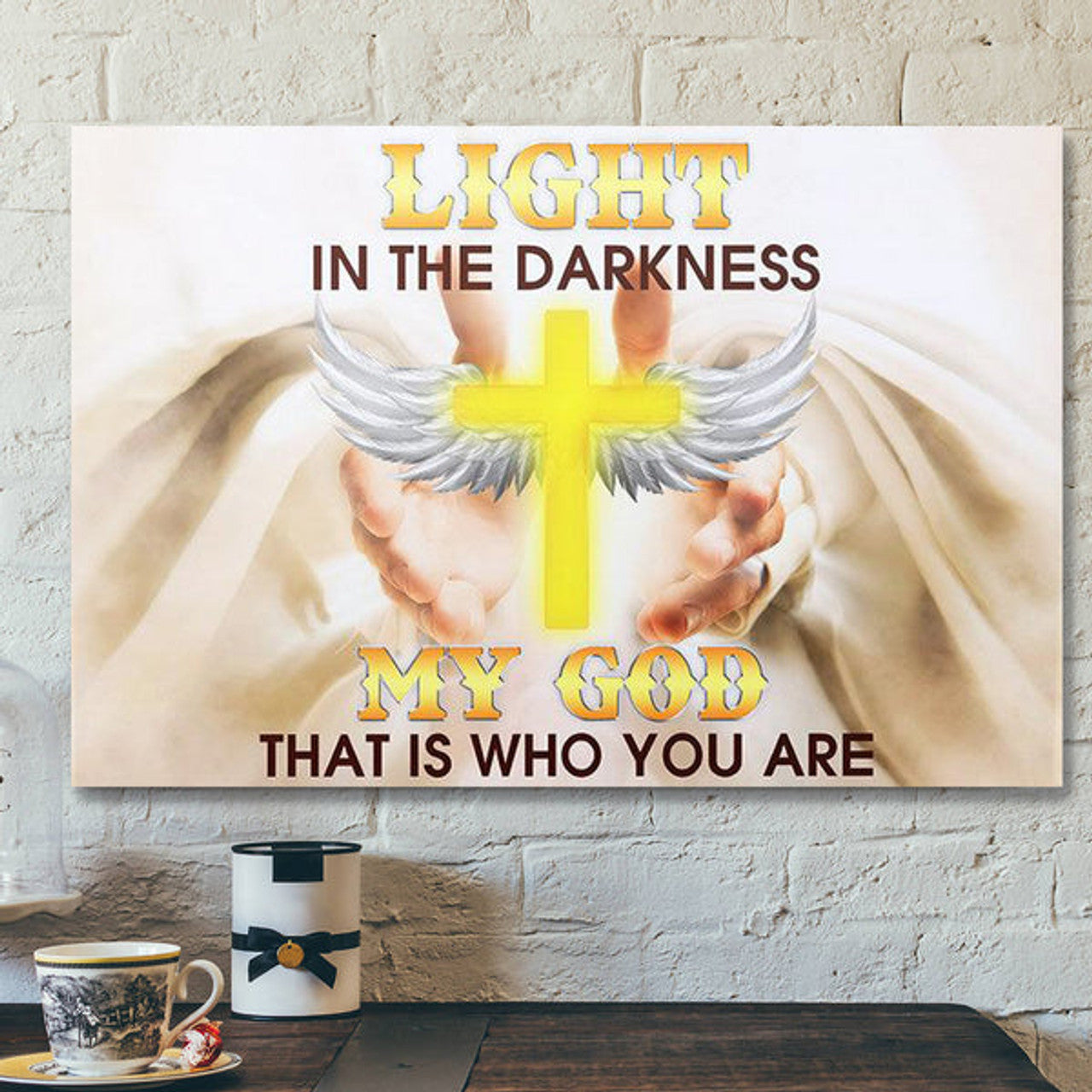 Bible Verse Canvas - Light In The Darkness Cross Jesus My God - Scripture Canvas Wall Art
