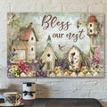 Bird Nest - Bless Our Nest Canvas Wall Art - Bible Verse Canvas - Scripture Canvas Wall Art