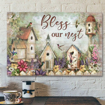 Bird Nest - Bless Our Nest Canvas Wall Art - Bible Verse Canvas - Scripture Canvas Wall Art