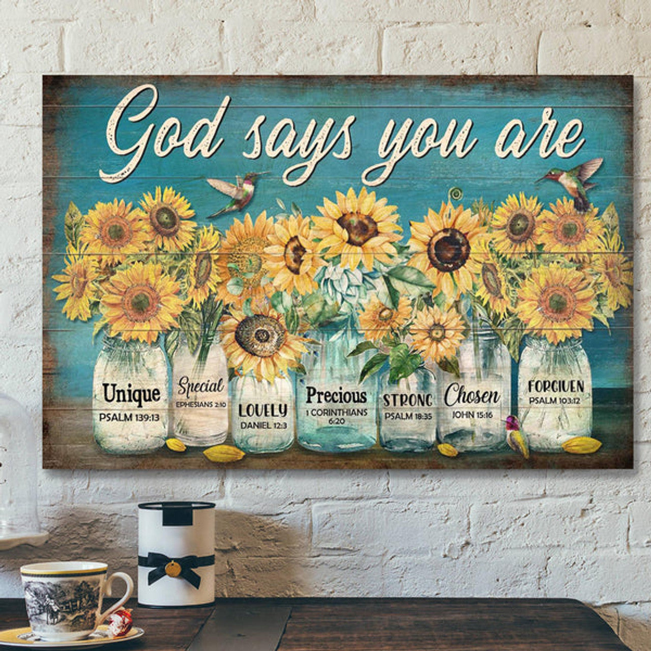 Sunflower Jar - God Says You Are Canvas Wall Art - Bible Verse Canvas - Scripture Canvas Wall Art