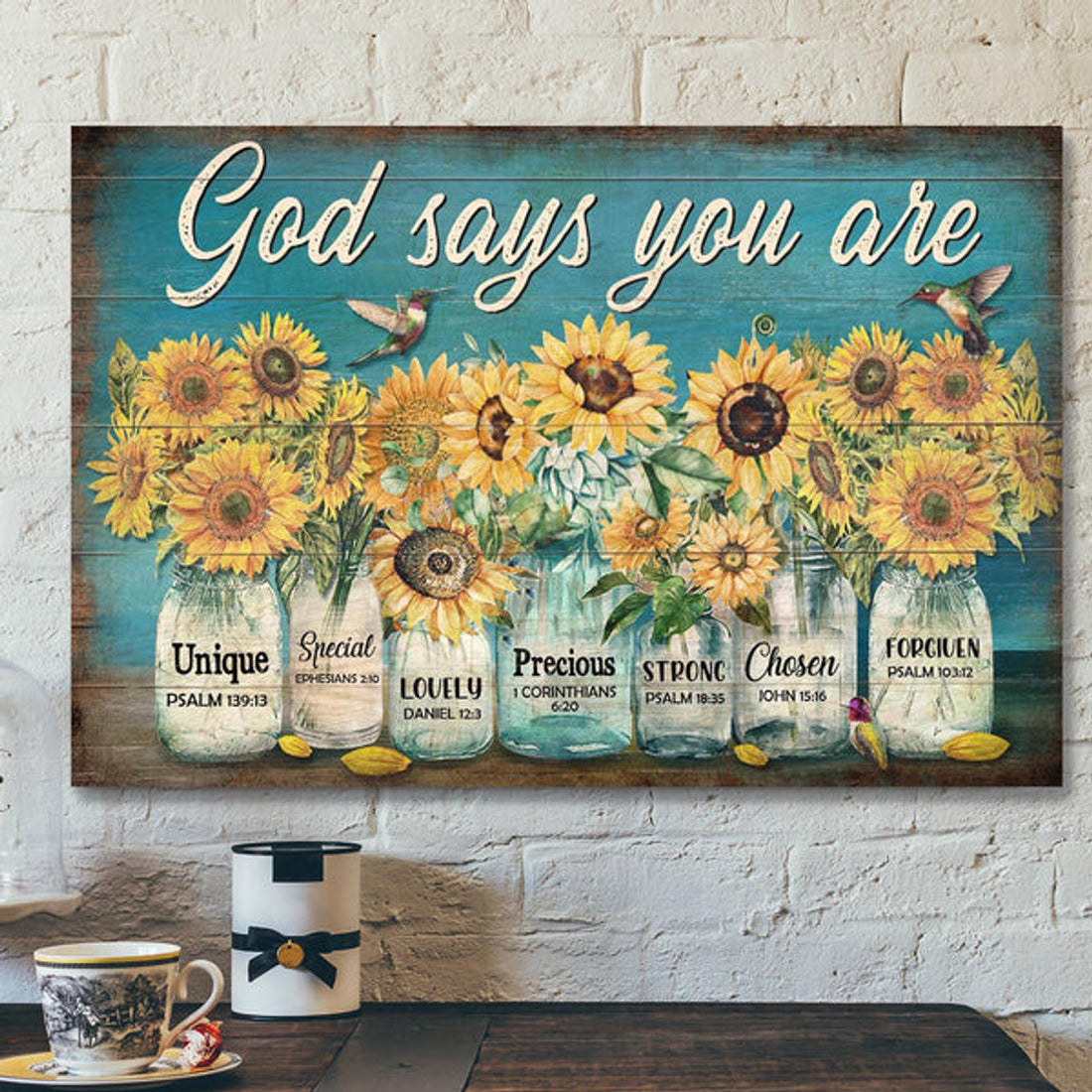 Sunflower Jar - God Says You Are Canvas Wall Art - Bible Verse Canvas - Scripture Canvas Wall Art