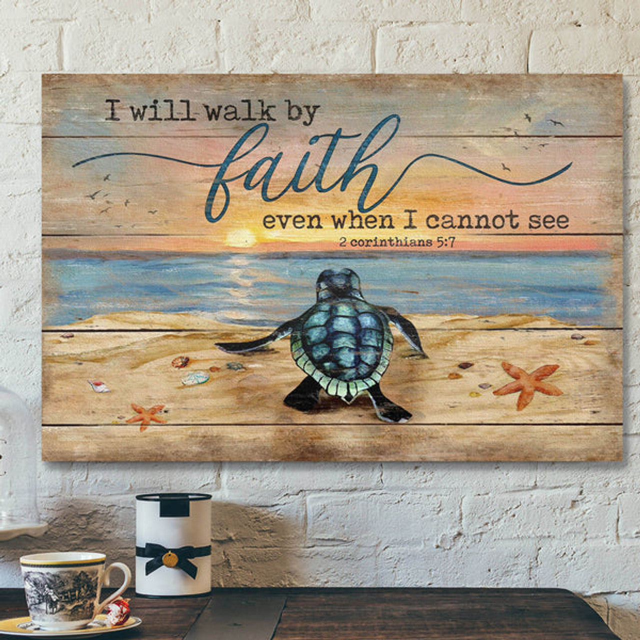 Bible Verse Canvas - Turtle Canvas Wall Art - I Will Walk By Faith Canvas - Scripture Canvas Wall Art
