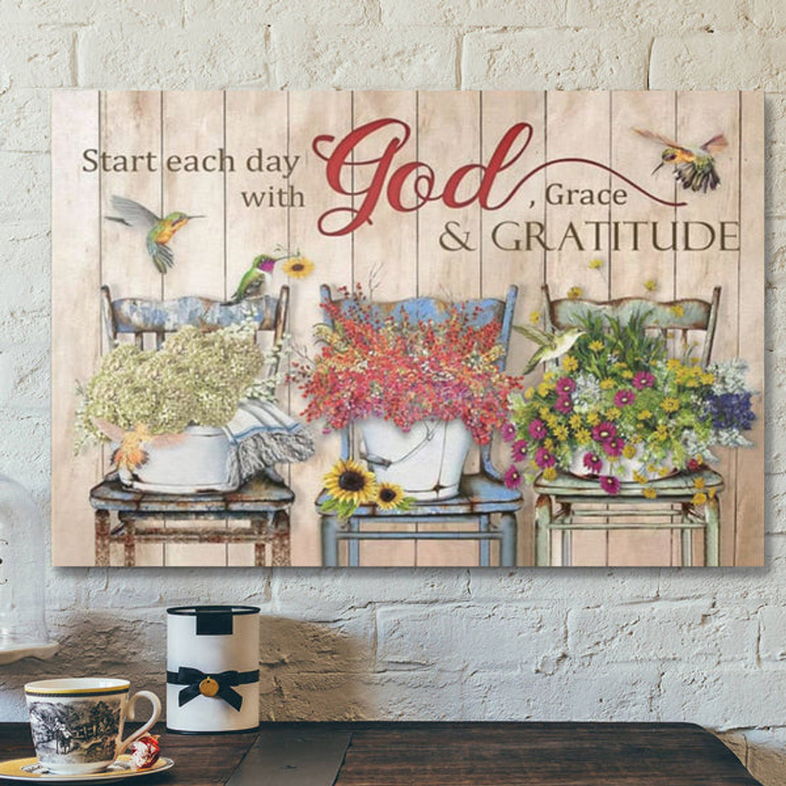 Bible Verse Canvas - Start Each Day With God Grace And Gratitude Canvas - Scripture Canvas Wall Art