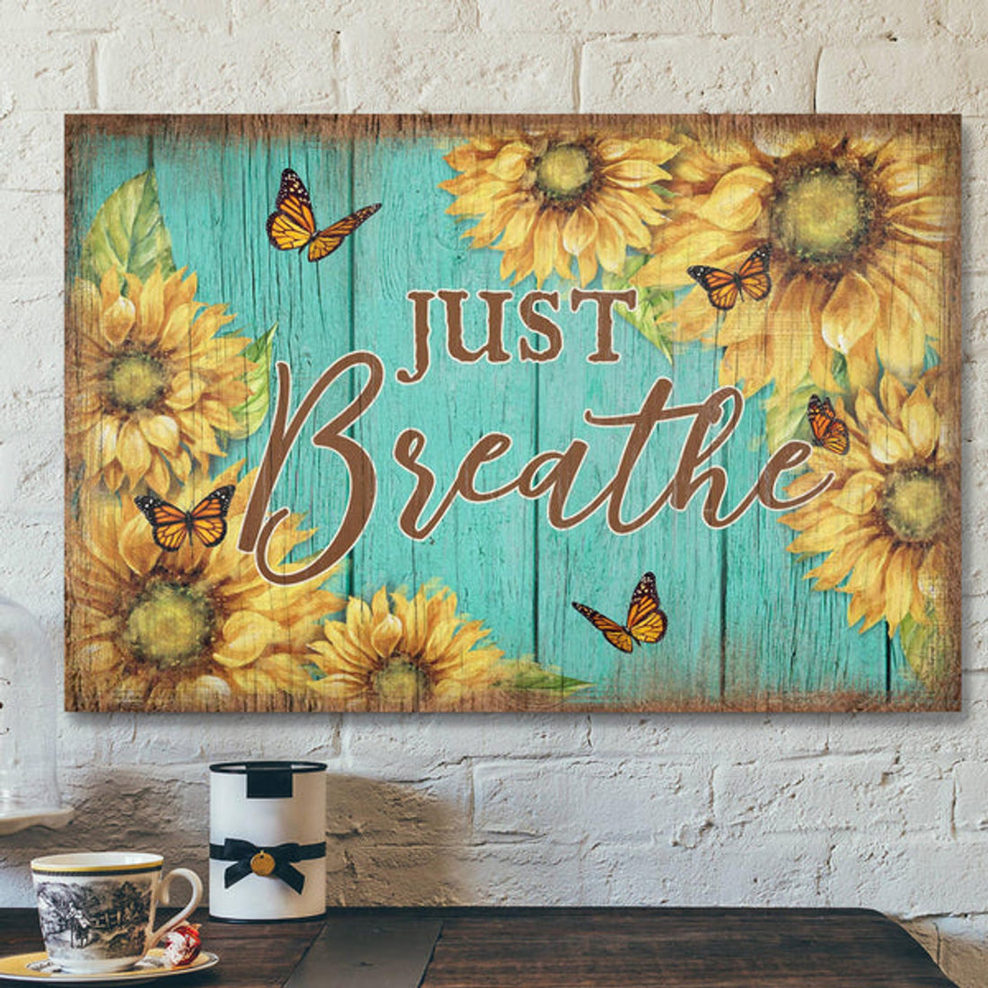 Sunflower And Butterfly - Just Breath Canvas Wall Art - Bible Verse Canvas - Scripture Canvas Wall Art