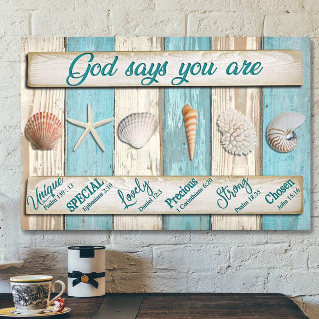 Bible Verse Canvas - Seashell - God Says You Are Canvas Print - Scripture Canvas Wall Art