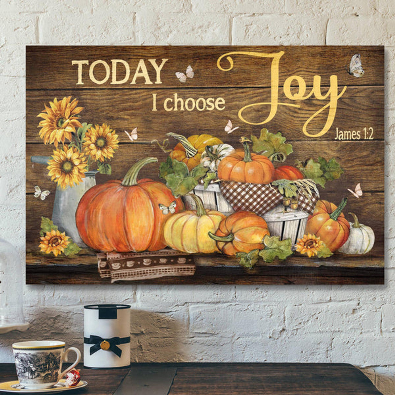 Pumpkins Canvas - Today I Choose Joy Canvas Wall Art - Bible Verse Canvas - Scripture Canvas Wall Art