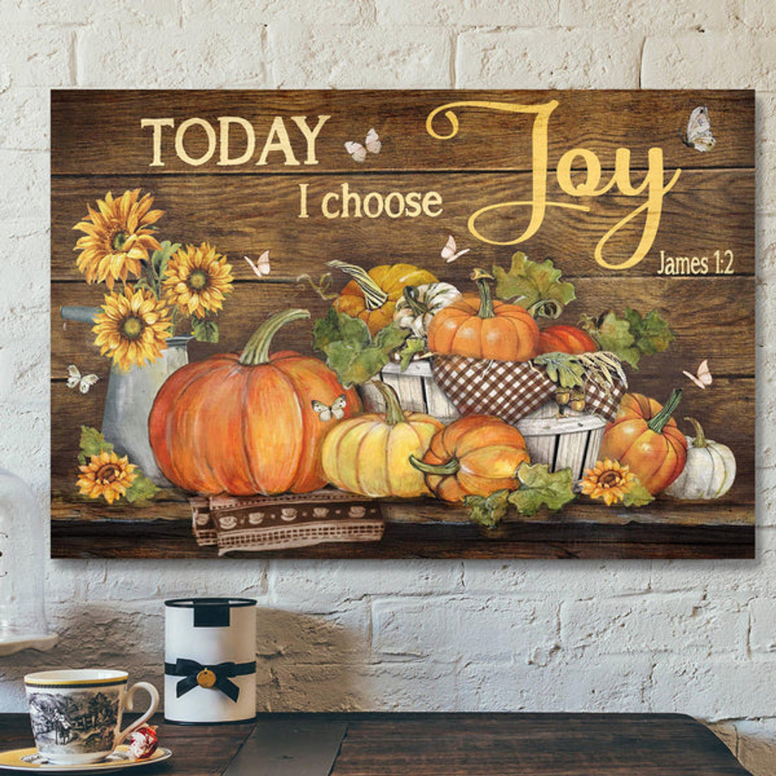 Pumpkins Canvas - Today I Choose Joy Canvas Wall Art - Bible Verse Canvas - Scripture Canvas Wall Art
