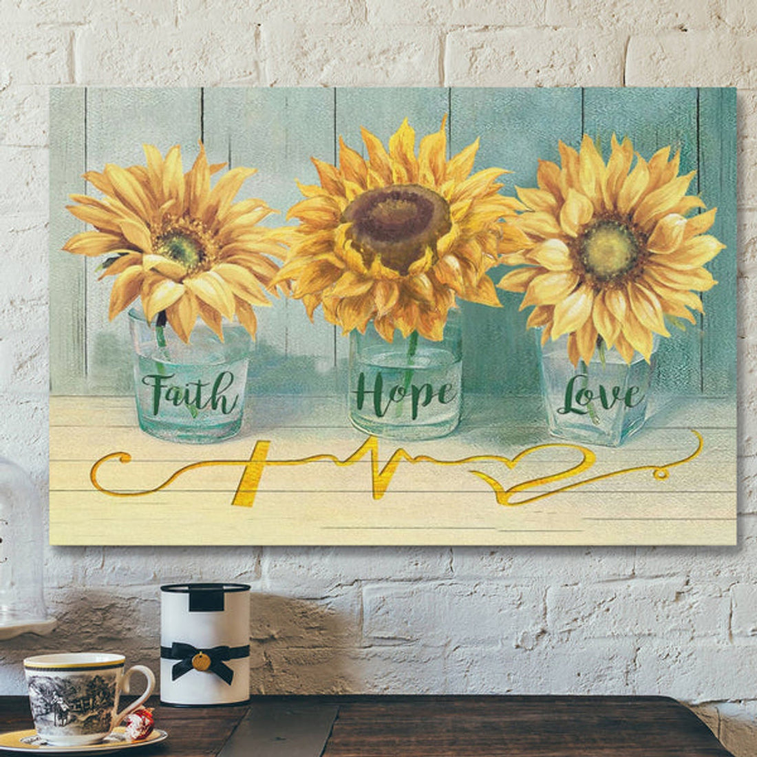 Bible Verse Canvas - Faith Hope Love Symbol Canvas Wall Art - Scripture Canvas Wall Art