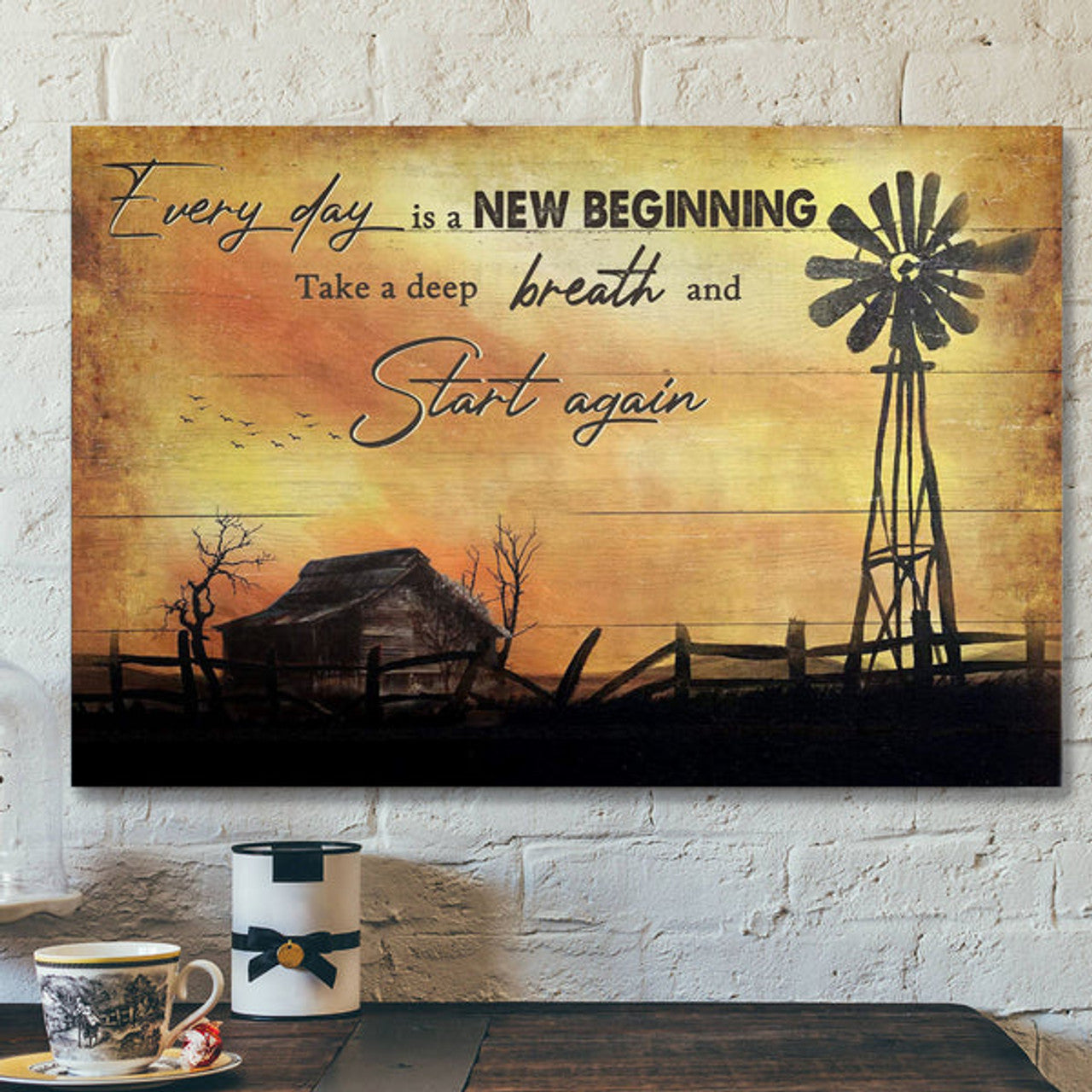 Farm Sunset Windmill - Everyday Is A New Beginning - Bible Verse Canvas - Scripture Canvas Wall Art