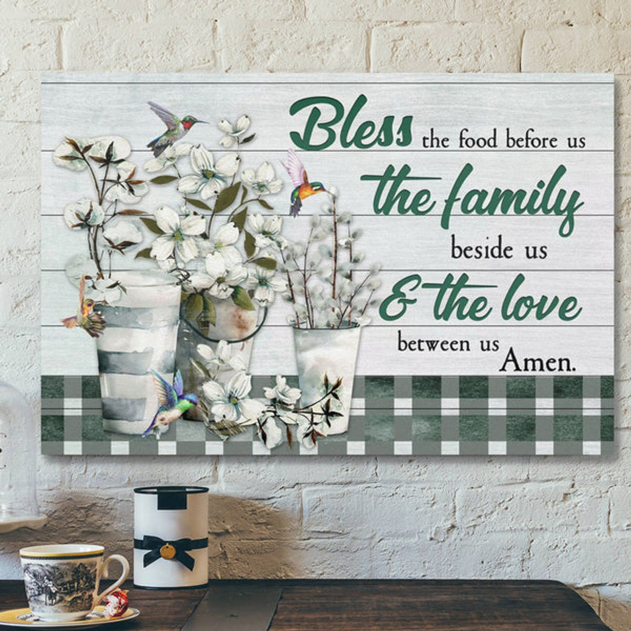 Bible Verse Canvas - Bless The Food Before Us Floral Canvas Print - Scripture Canvas Wall Art