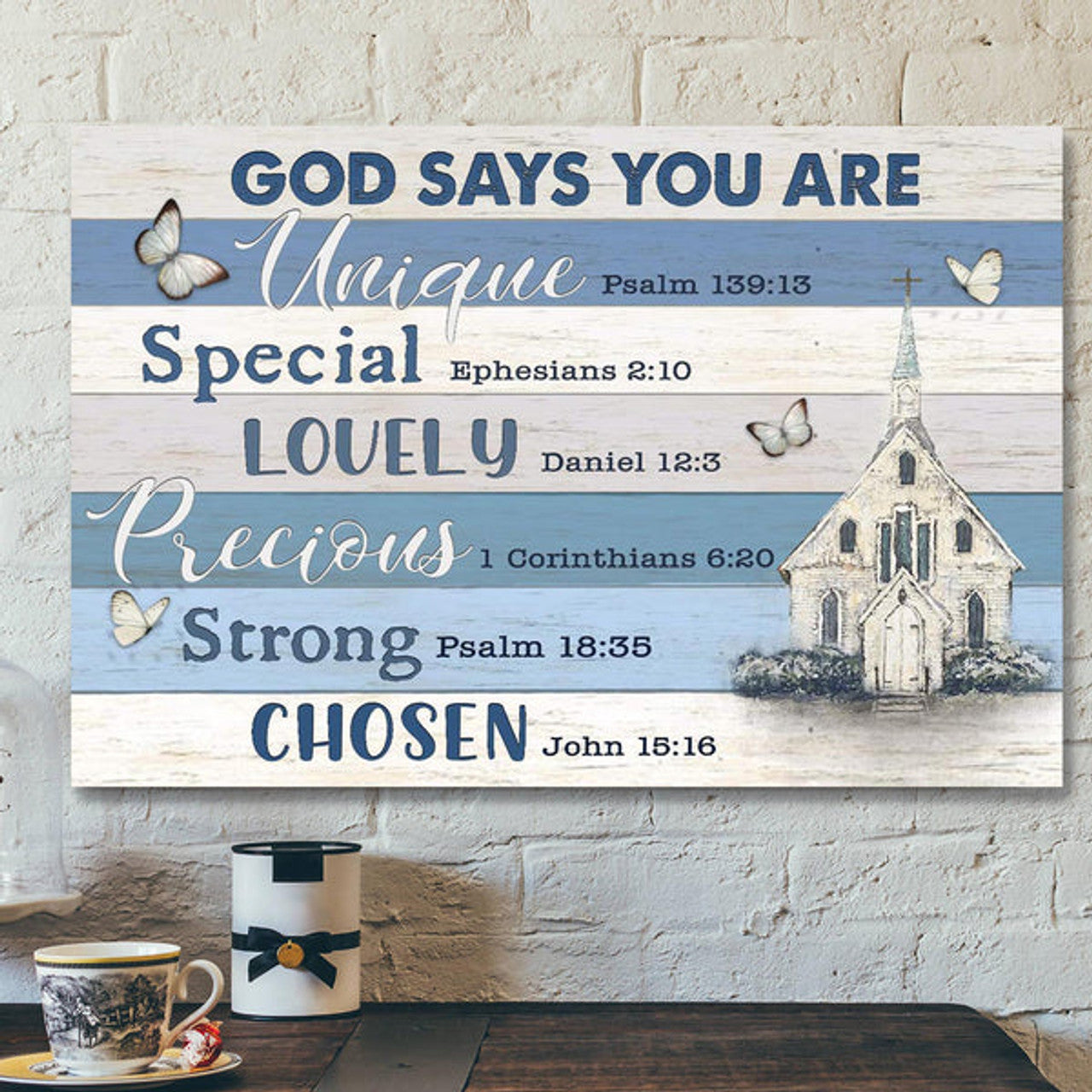 Bible Verse  Church And Butterfly - God Says You Are Canvas Wall Art