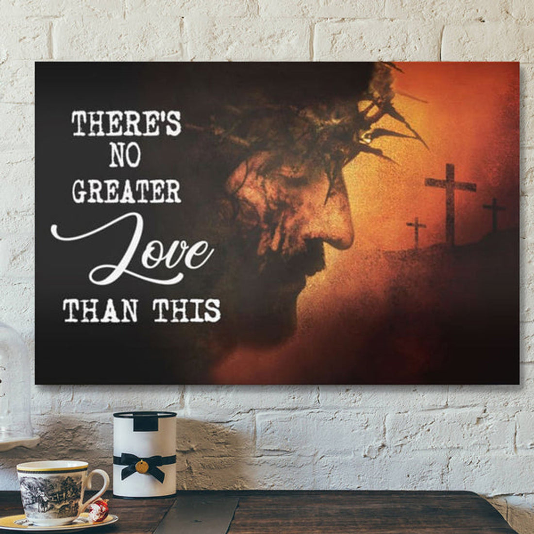 Bible Verse Canvas - Theres No Greater Love Than This Jesus Face Canvas - Scripture Canvas Wall Art