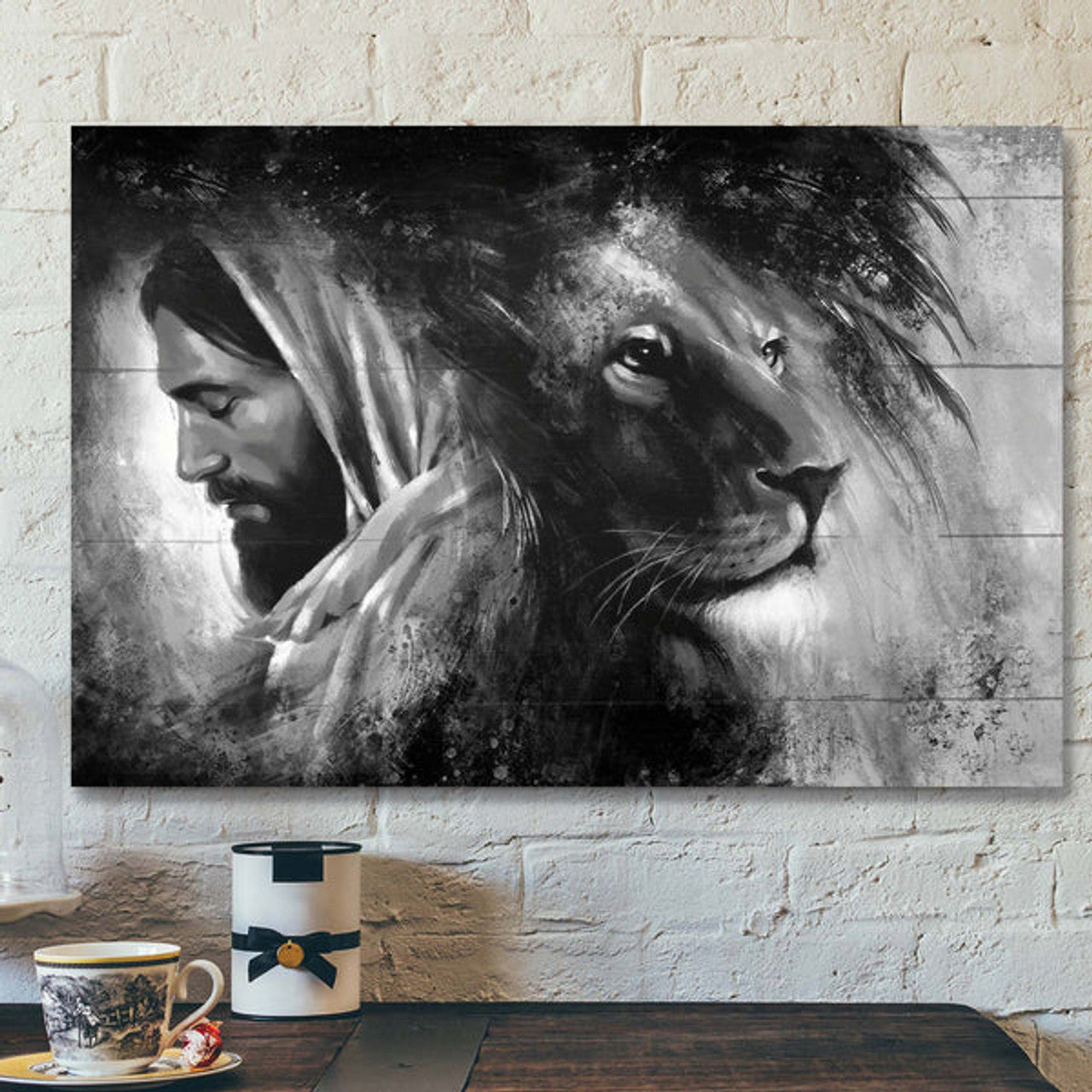 Jesus And The Awesome Lion Canvas Wall Art - Bible Verse Canvas - Scripture Canvas Wall Art