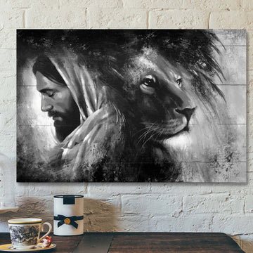 Jesus And The Awesome Lion Canvas Wall Art - Bible Verse Canvas - Scripture Canvas Wall Art