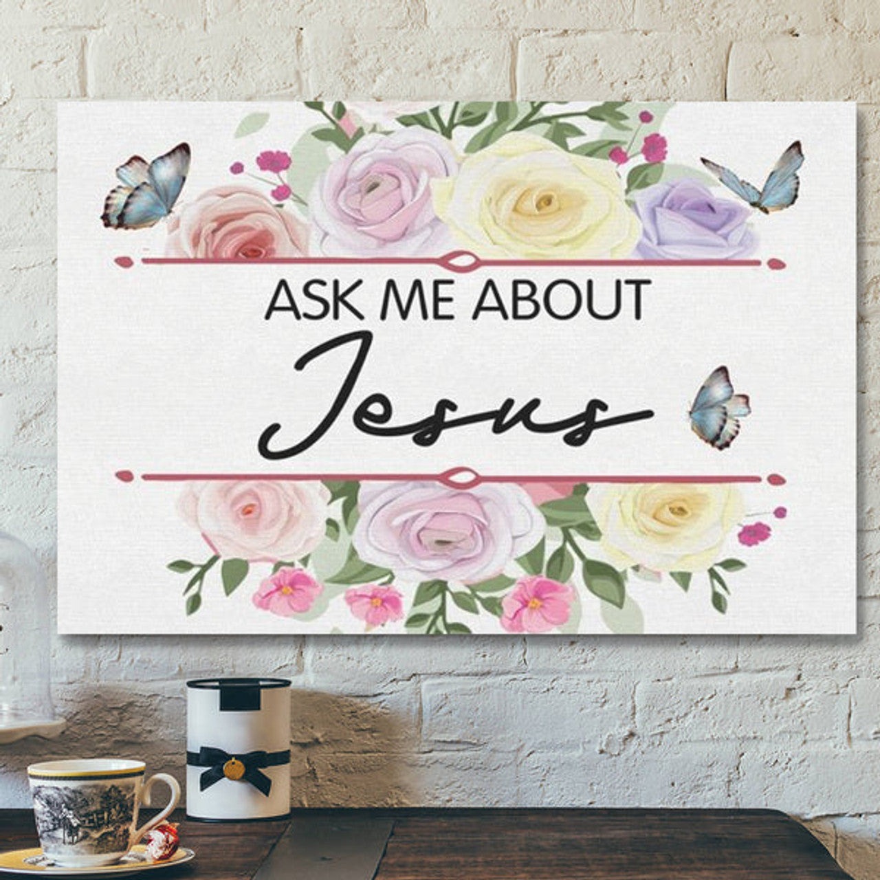 Bible Verse Canvas - Ask Me About Jesus Canvas Wall Art - Scripture Canvas Wall Art