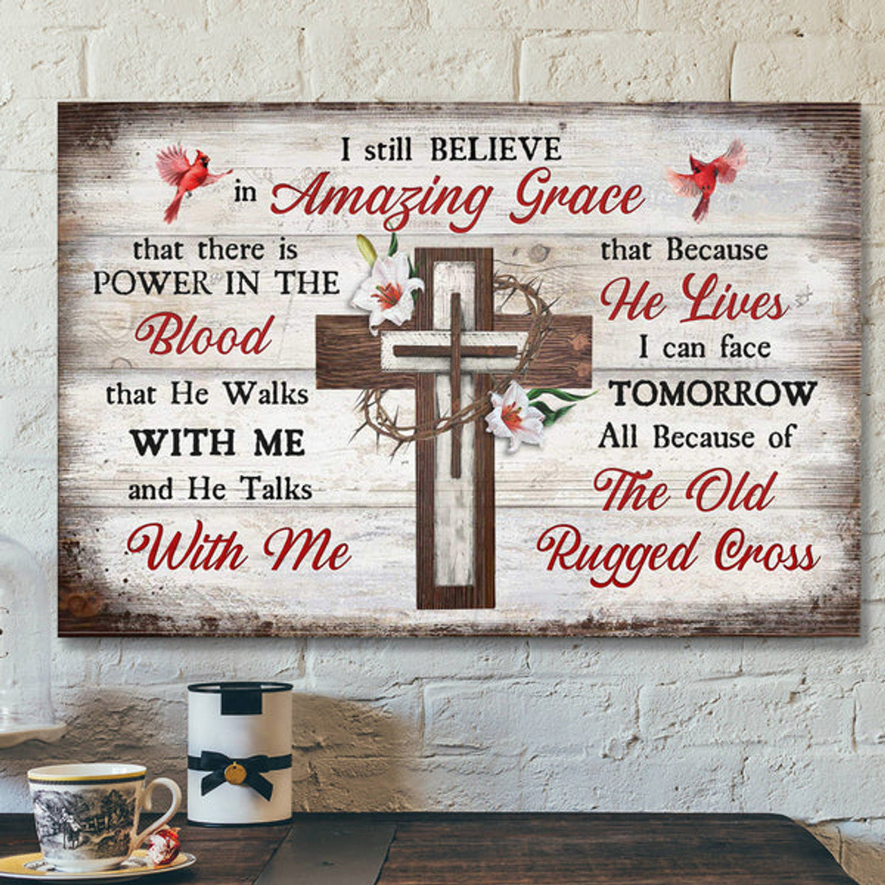 The Cross With Crown Of Thorns - I Believe In Amazing Grace - Bible Verse Canvas - Scripture Canvas Wall Art