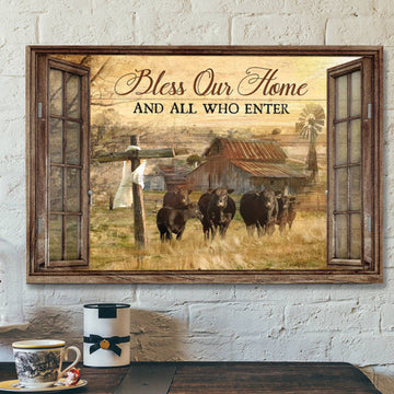 Window Barn And Tranquil Farm - Bless On Home Who Are Enter Canvas Wall Art - Bible Verse Canvas - Scripture Canvas Wall Art
