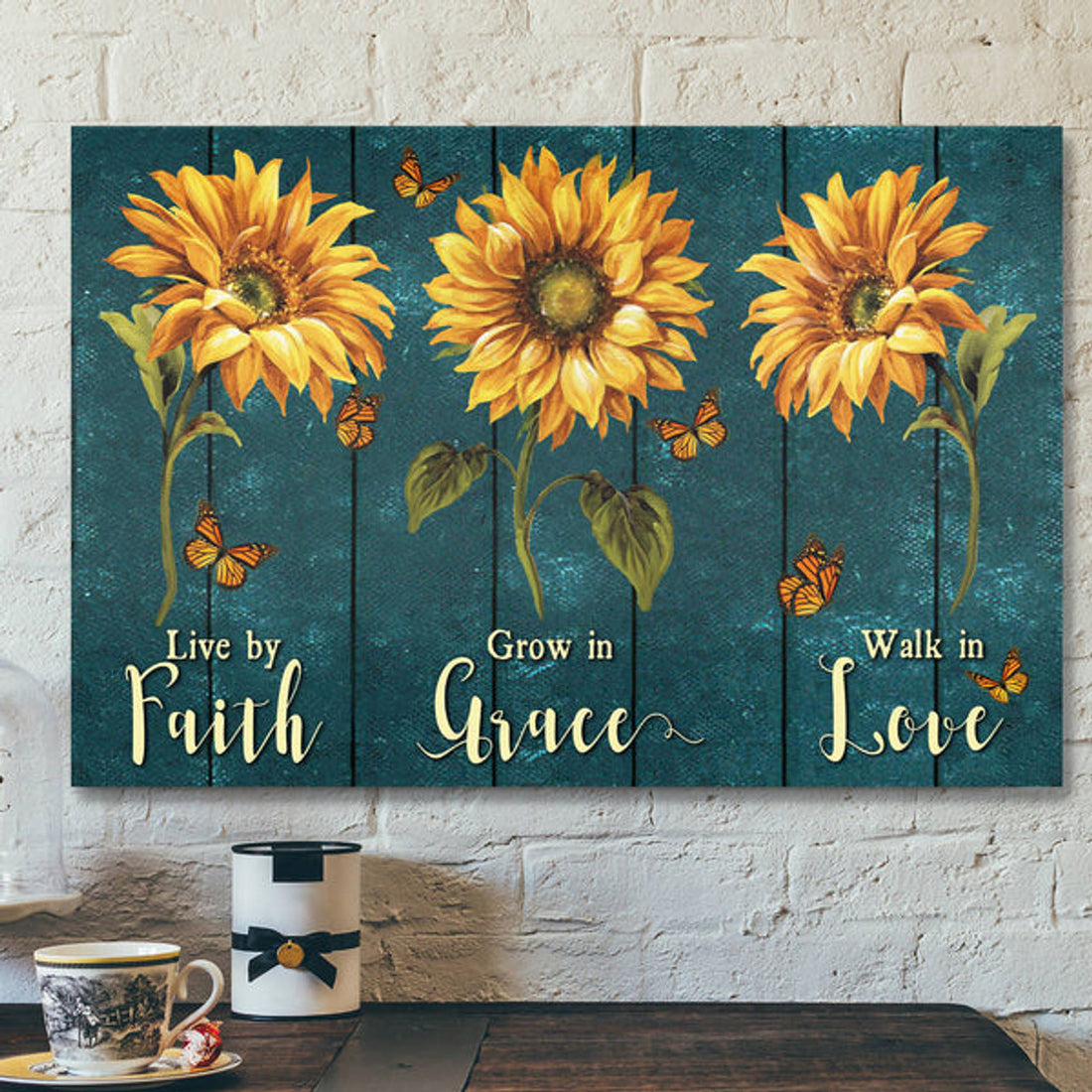 Sunflower - Faith Grace Love - Bible Verse Canvas - Scripture Canvas Wall Art