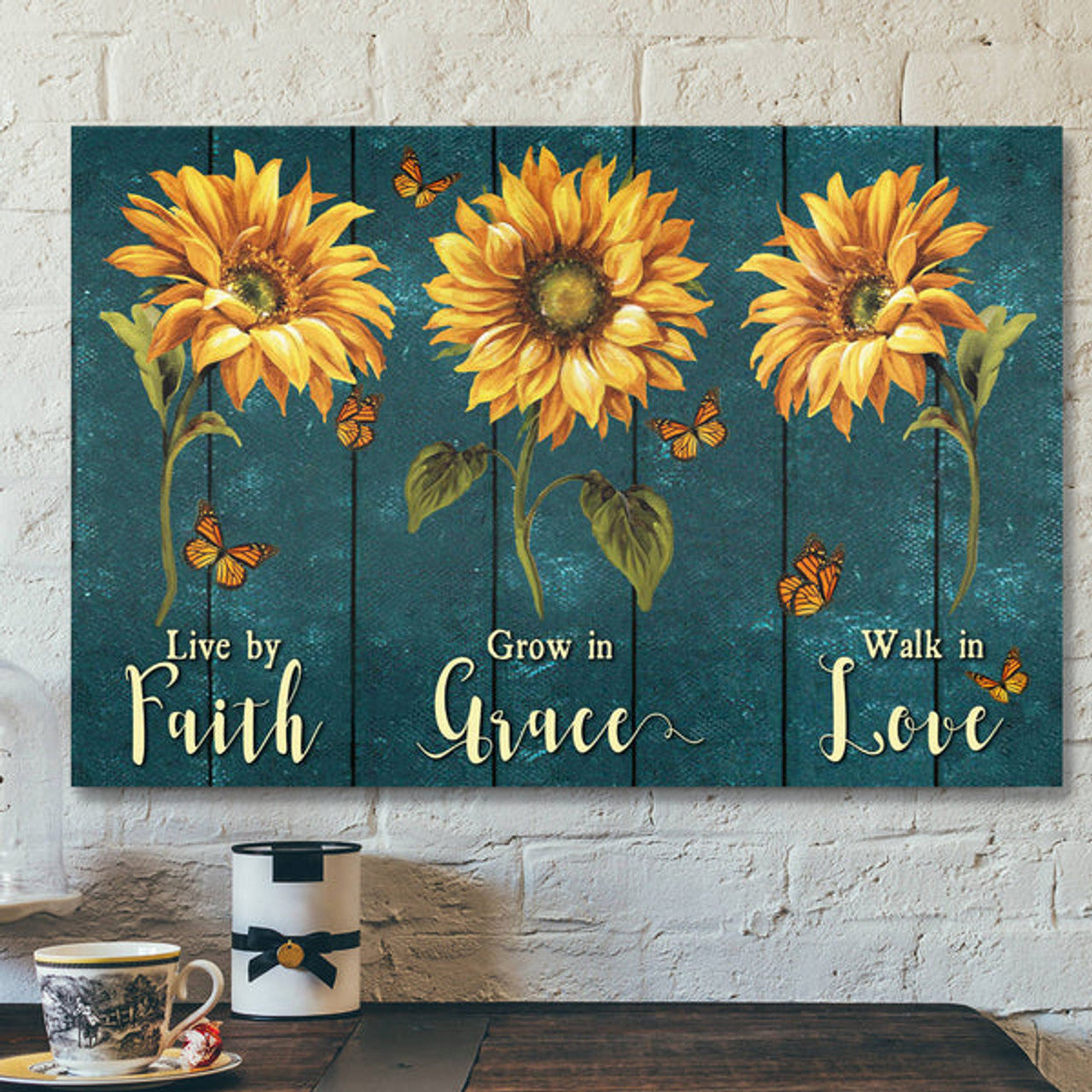 Sunflower - Faith Grace Love - Bible Verse Canvas - Scripture Canvas Wall Art