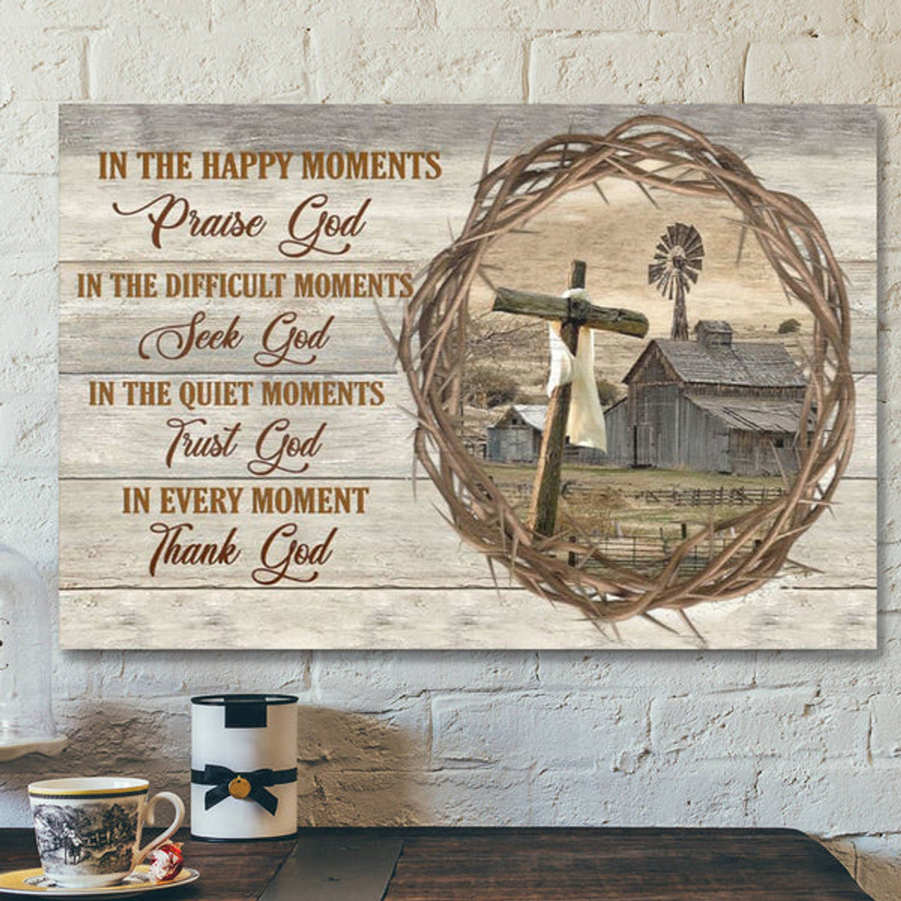 Bible Verse Canvas - In Happy Moments Praise God Farmhouse Style Wall Art Canvas - Scripture Canvas Wall Art