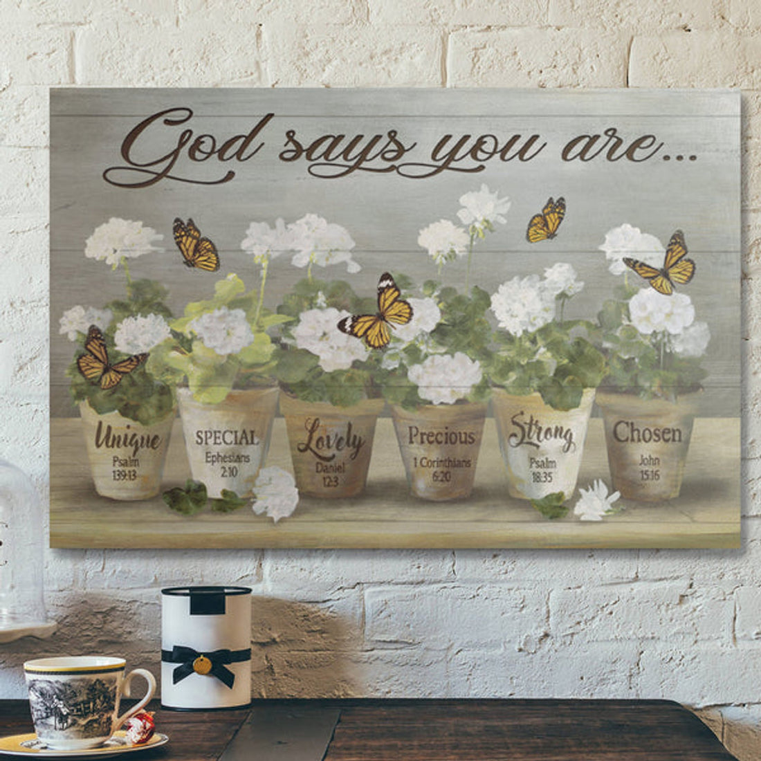 Bible Verse Wall Art Canvas - Beautiful Flower And Butterfly - God Says You Are Canvas