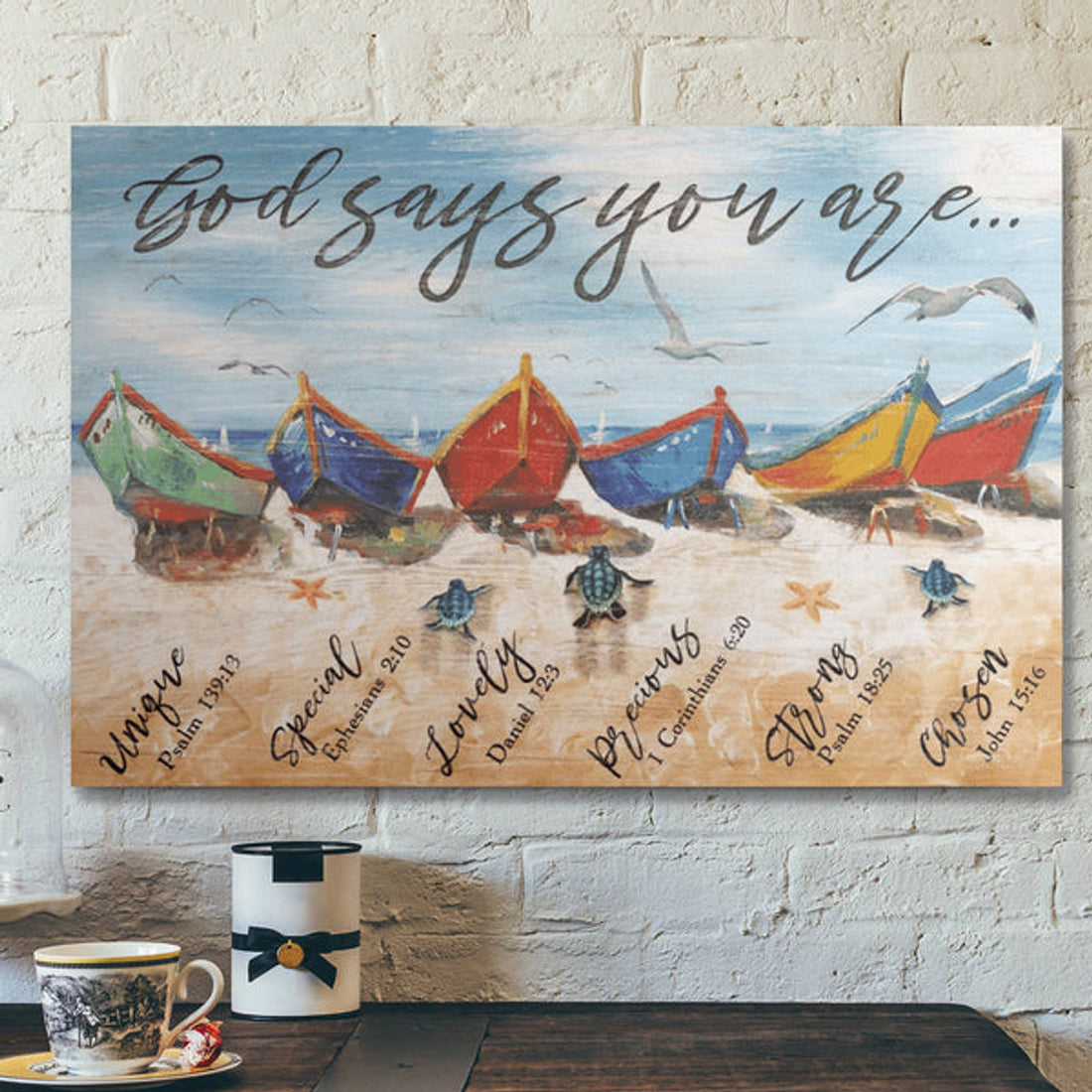 Bible Verse Wall Art Canvas - Colorful Boats - God Says You Are Canvas