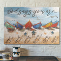 Bible Verse Wall Art Canvas - Colorful Boats - God Says You Are Canvas