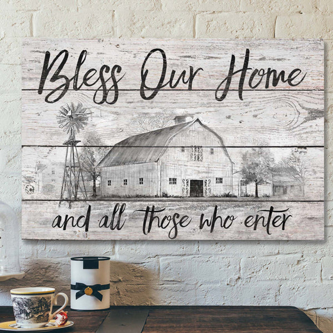 Black Sketch Farm - Bless Our Home Canvas Wall Art - Bible Verse Canvas - Scripture Canvas Wall Art