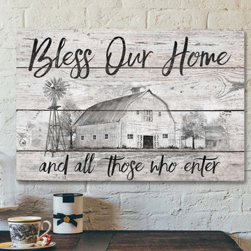 Black Sketch Farm - Bless Our Home Canvas Wall Art - Bible Verse Canvas - Scripture Canvas Wall Art
