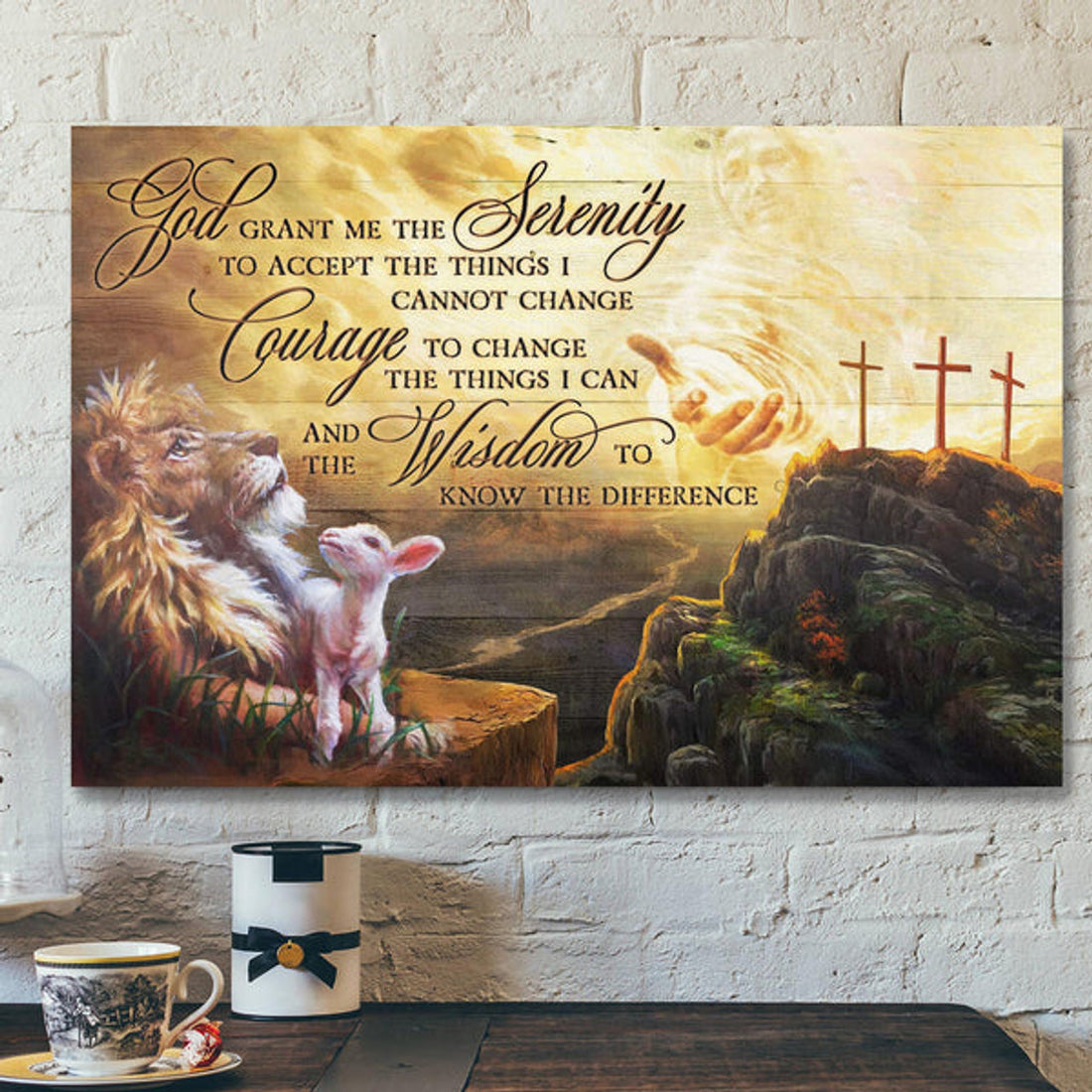 Bible Verse Canvas - Lion And Lamb - God Grant Me The Serenity Canvas Wall Art