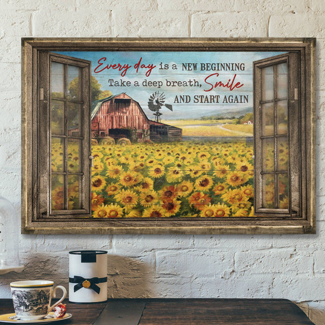 Stunning Sunflower Field - Every Day Is A New Beginning Canvas Wall Art - Bible Verse Canvas - Scripture Canvas Wall Art