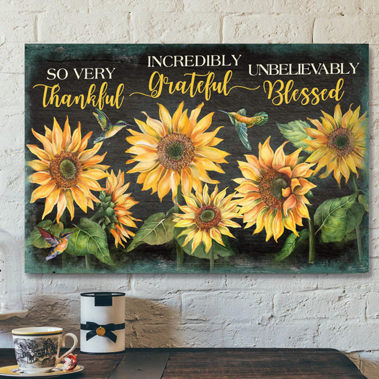 Sunflower Canvas - Thankful Grateful Blesses Canvas Wall Art - Bible Verse Canvas - Scripture Canvas Wall Art