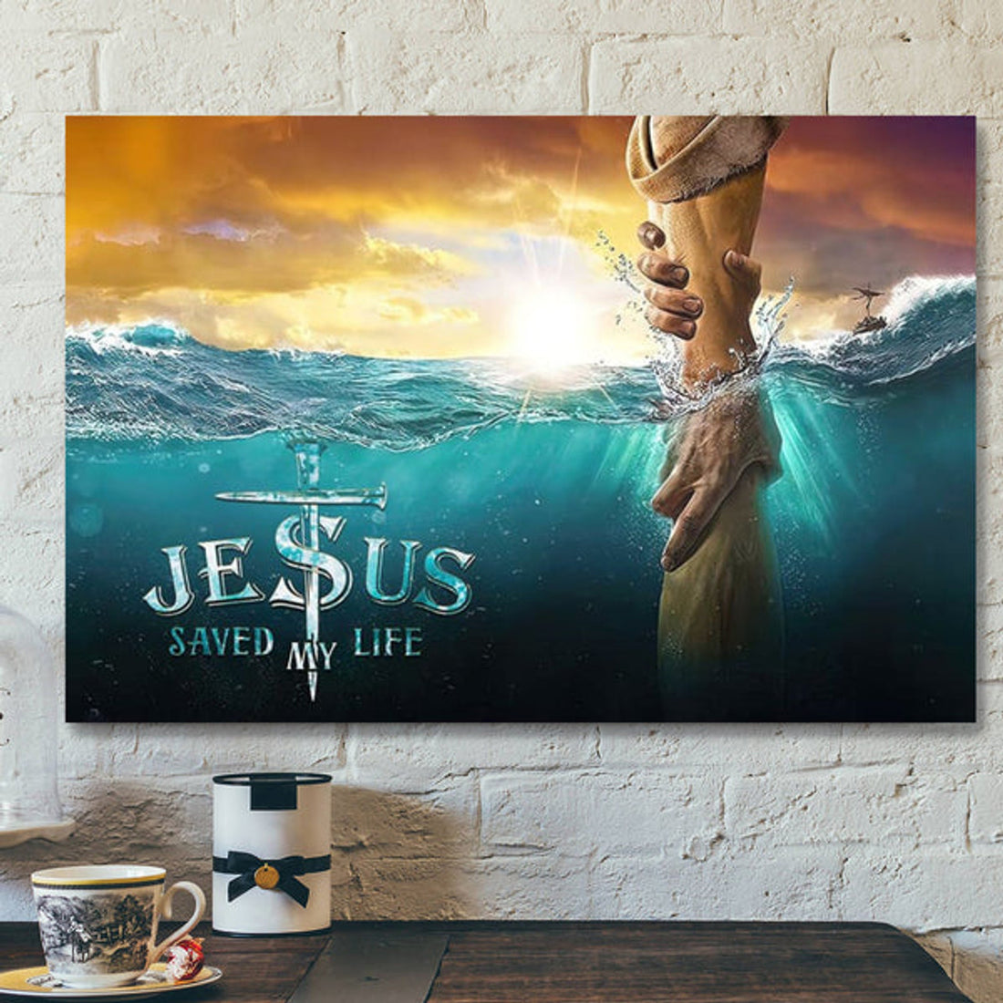 Bible Verse Canvas - Jesus Saved My Life Jesus Reaching Out His Hand Canvas - Scripture Canvas Wall Art 