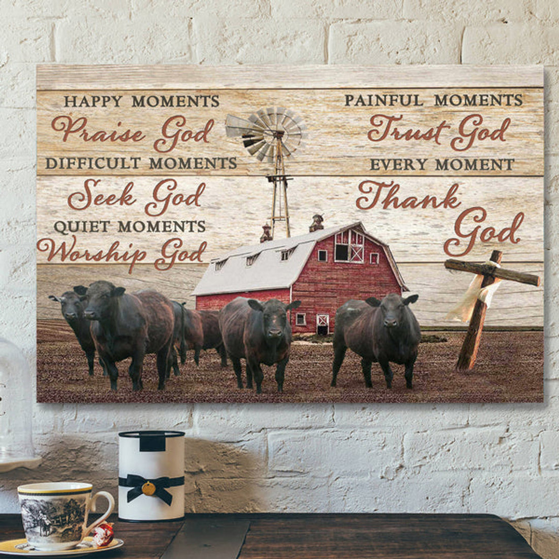 Farm Farmhouse Angus Cows Canvas Thank God - Bible Verse Canvas - Scripture Canvas Wall Art 