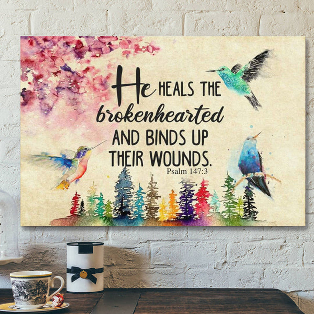 God Canvas Prints - Jesus Canvas Art - He Heals The Brokenhearted Psalm 1473 Bible Verse Wall Art Canvas 