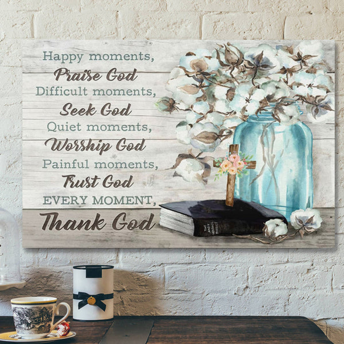 Bible Verse Canvas - Happy Moments Praise God Canvas Wall Art - Scripture Canvas Wall Art 