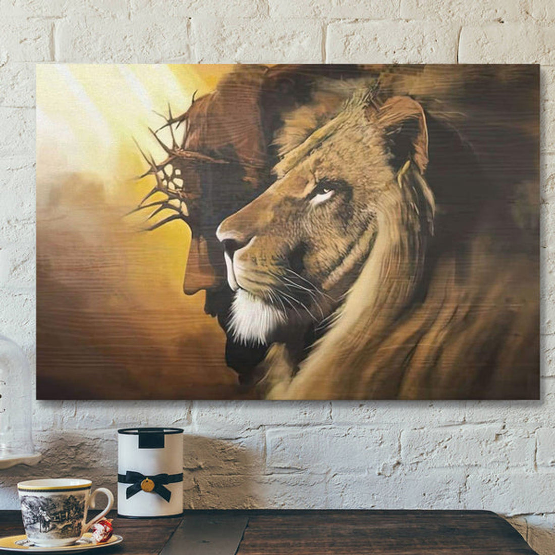Jesus And Lion Picture - Christ And Lion - The Lion Of Judah Wall Art - Half Jesus Half Lion Canvas - Christian Wall Art 