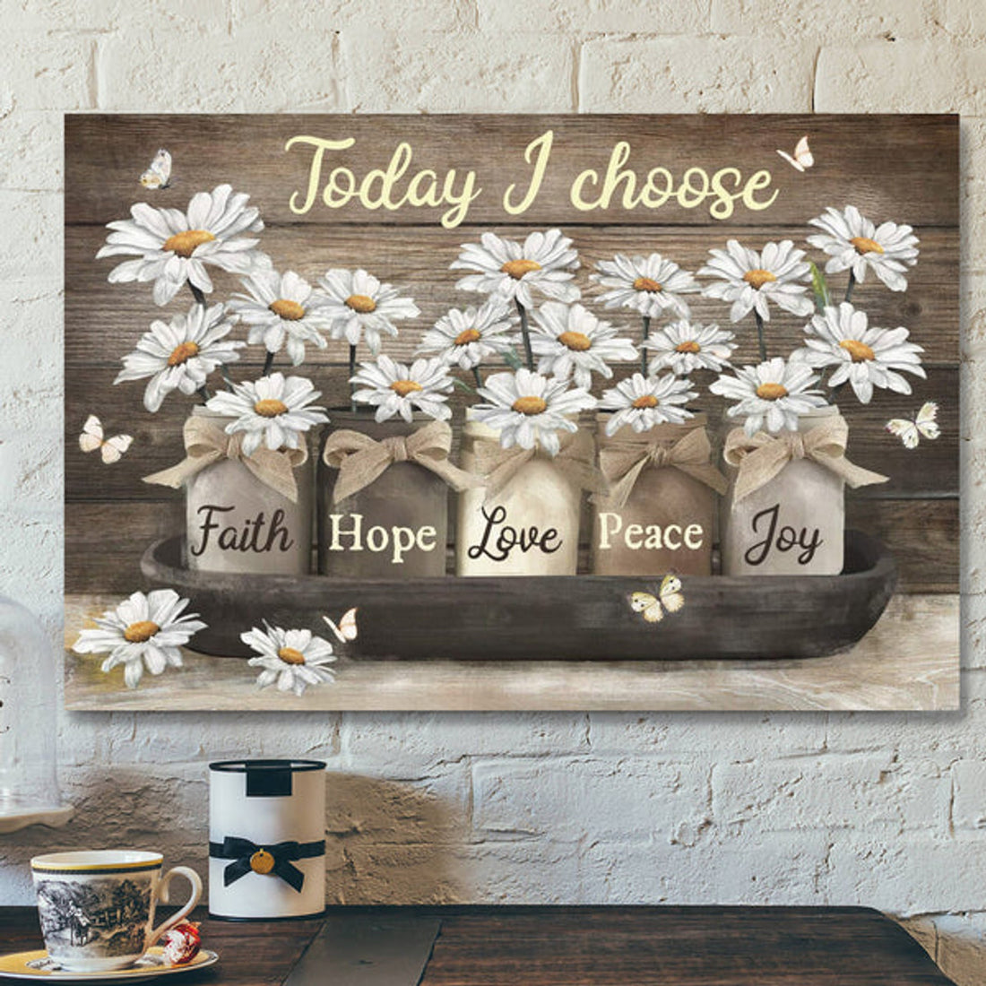 Bible Verse Canvas - Today I Choose Faith Hope Love Peace Joy Canvas Wall Art - Scripture Canvas Wall Art 