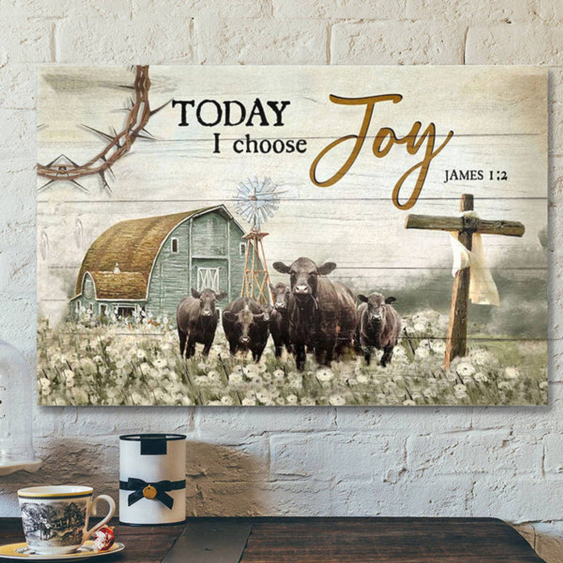 Bible Verse Canvas - Today I Choose Joy James 12 Farmhouse Style Wall Art Canvas - Scripture Canvas Wall Art 