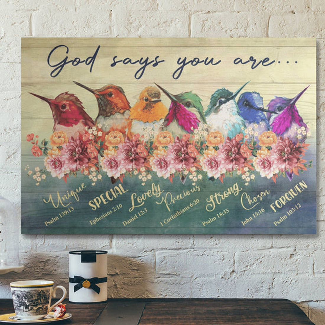 Bible Verse Wall Art Canvas - Colorful Hummingbird - God Says You Are Canvas 