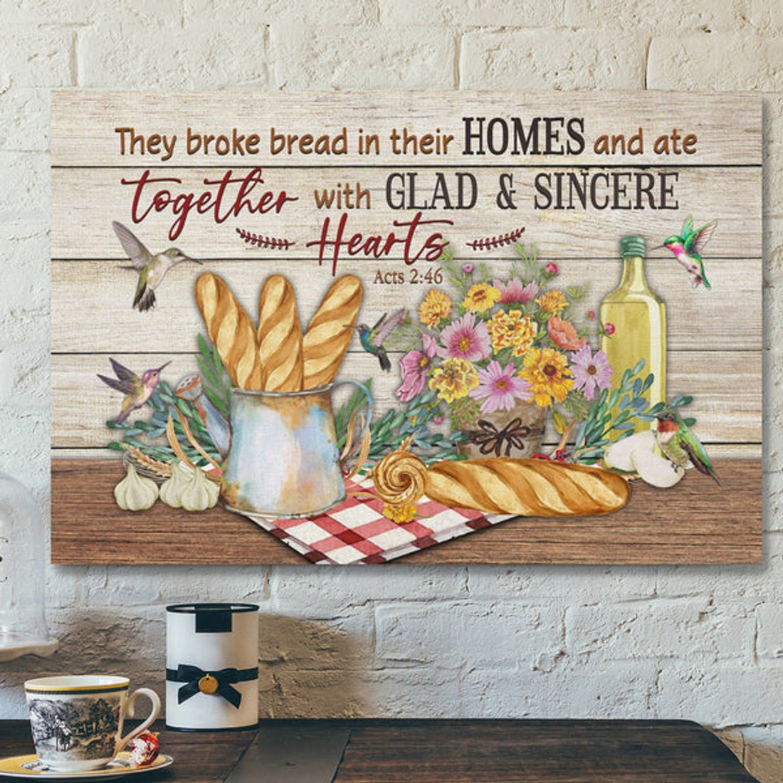 Bible Verse Canvas - Acts 246 They Broke Bread In Their Homes Canvas Print - Scripture Canvas Wall Art 