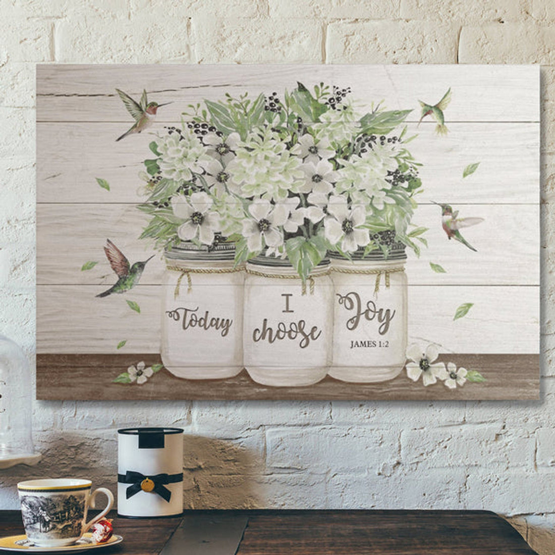 Bible Verse Wall Art Canvas - Flower And Hummingbird - Today I Choose Joy Canvas 