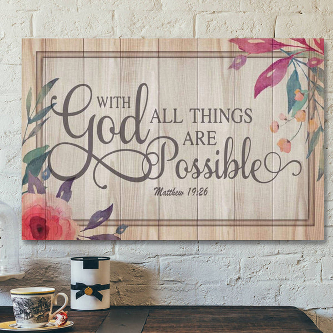 With God All Things Are Possible Matthew 19:26 Wall Art - Bible Verse Canvas Wall Decor 