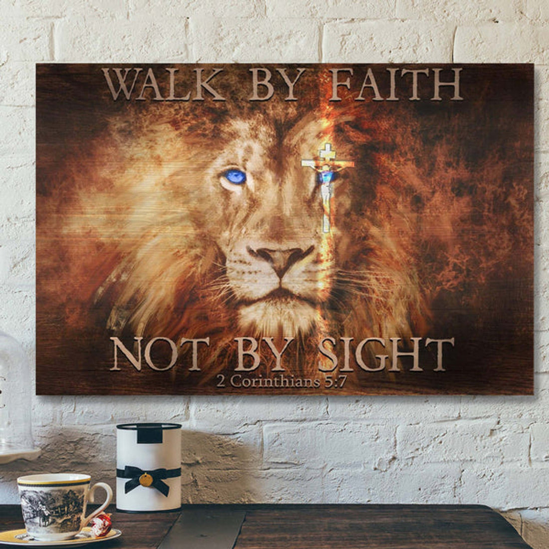 Fascinating Lion - Walk By Faith Not By Sight Jesus - Bible Verse Canvas - Scripture Canvas Wall Art 