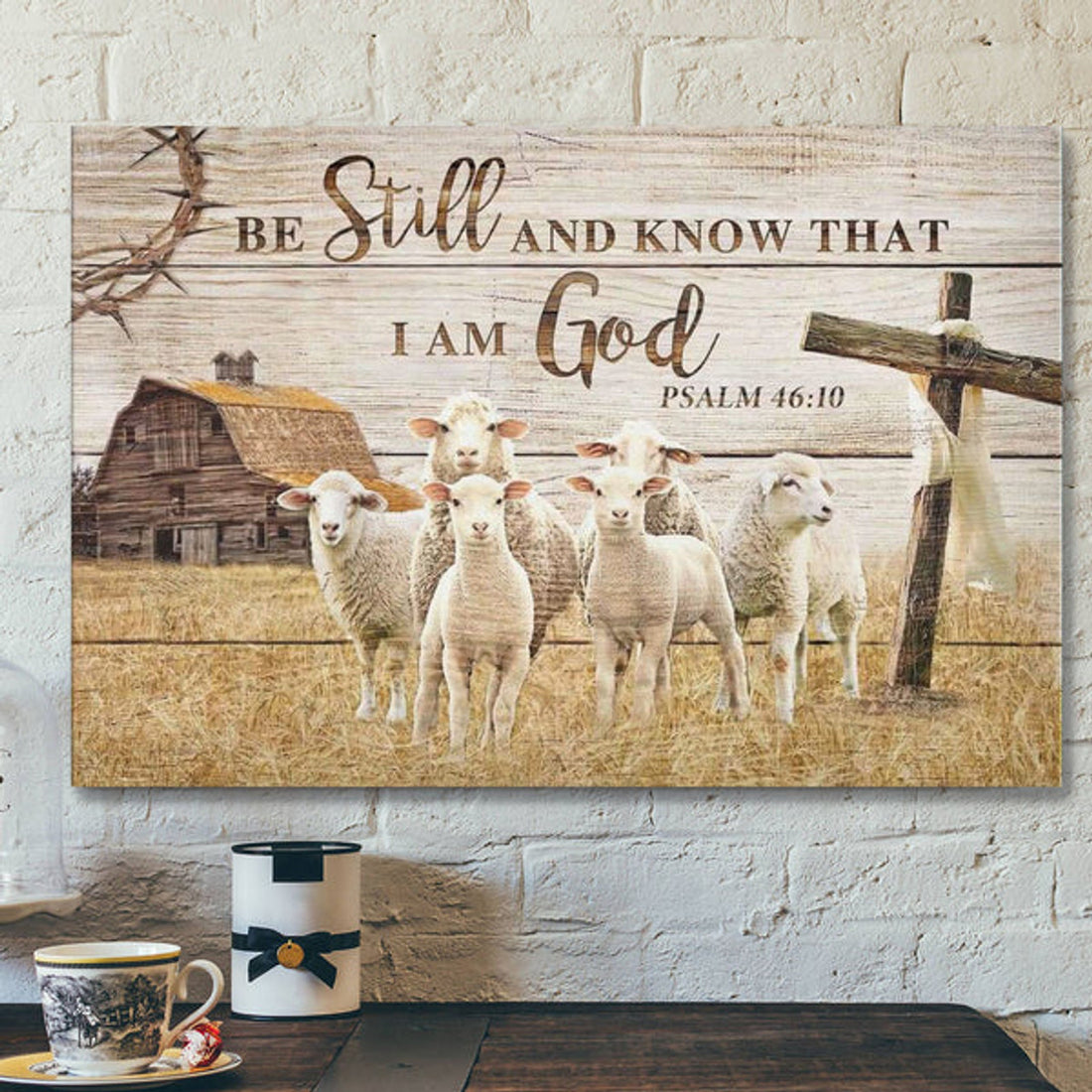 God Canvas Prints - Jesus Canvas Art - Be Still And Know That I Am God Psalm 4610 The Lambs In The Farm Wall Art Canvas 